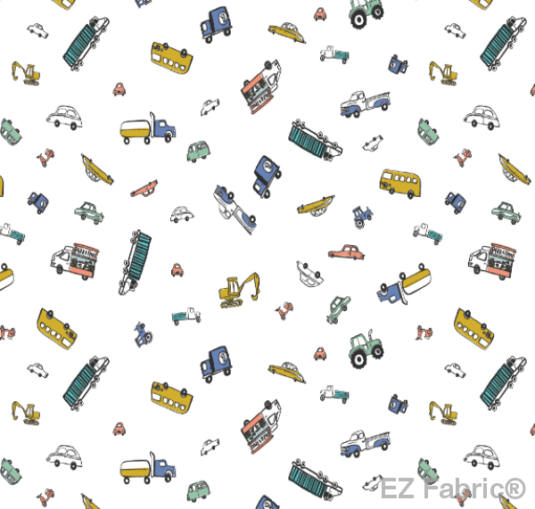 On The Road motor vehicles print minky fabric in Multi, swatch