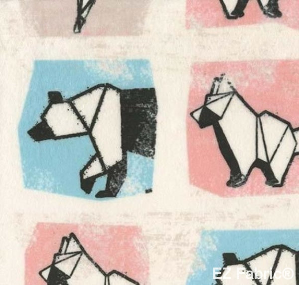 Origami Forest aqua geometric animal minky fabric, swatch