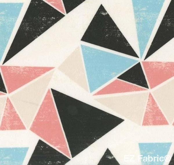 Origami Forest aqua triangular print minky fabric, close-up