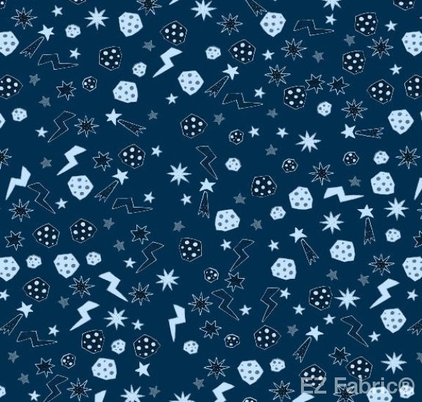 Out Of This World meteor shower print minky fabric in Navy, close-up