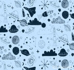 Out Of This World space print minky fabric in Navy, swatch
