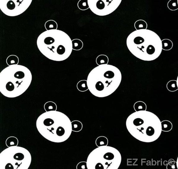 Panda collection minky fabric black on white, full print repeat view