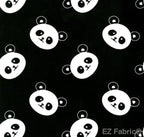 Panda collection minky fabric black on white, full print repeat view