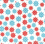 Pirate Tales minky fabric, multi captain's wheel detail