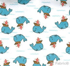 Sail A Whale white printed minky fabric, close-up