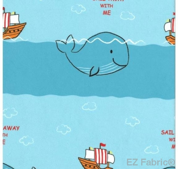 Ready, Set, Sail whale minky fabric, swatch