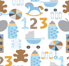 Rocking horse blue print minky fabric, full print view blue colorway