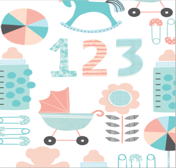 Rocking horse peach print minky fabric, full print view pastel nursery