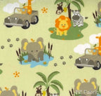 Safari jeep collection minky fabric, full print view with safari animals and jeeps