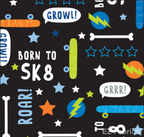 SK8 Monster black skater minky fabric, close-up