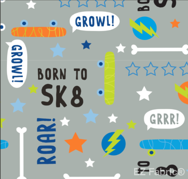 SK8 Monster gray skater minky fabric, bolt