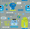 SK8 Monster gray printed minky fabric, swatch