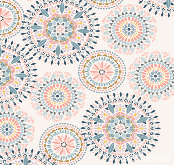 Suzani wheel cream print minky fabric, swatch