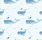 Whales nautical minky fabric, whales light blue print