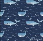 Whales nautical minky fabric, whales navy print