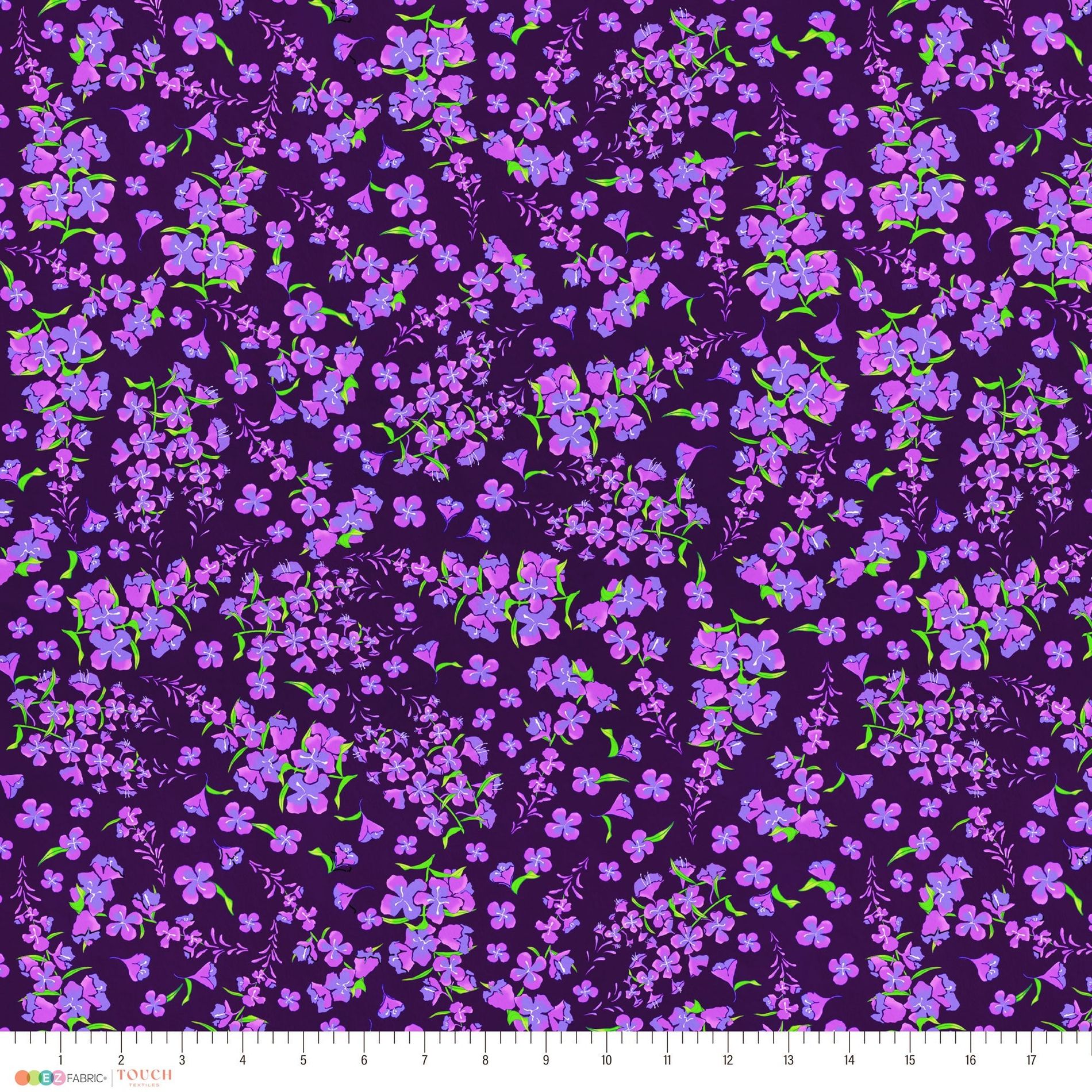 Fireweed Tossed minky fabric, close-up of fireweed print