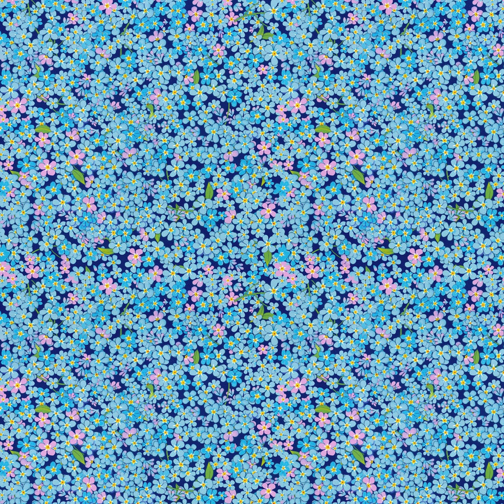 Forget Me Not Packed blue and pink floral minky fabric, swatch