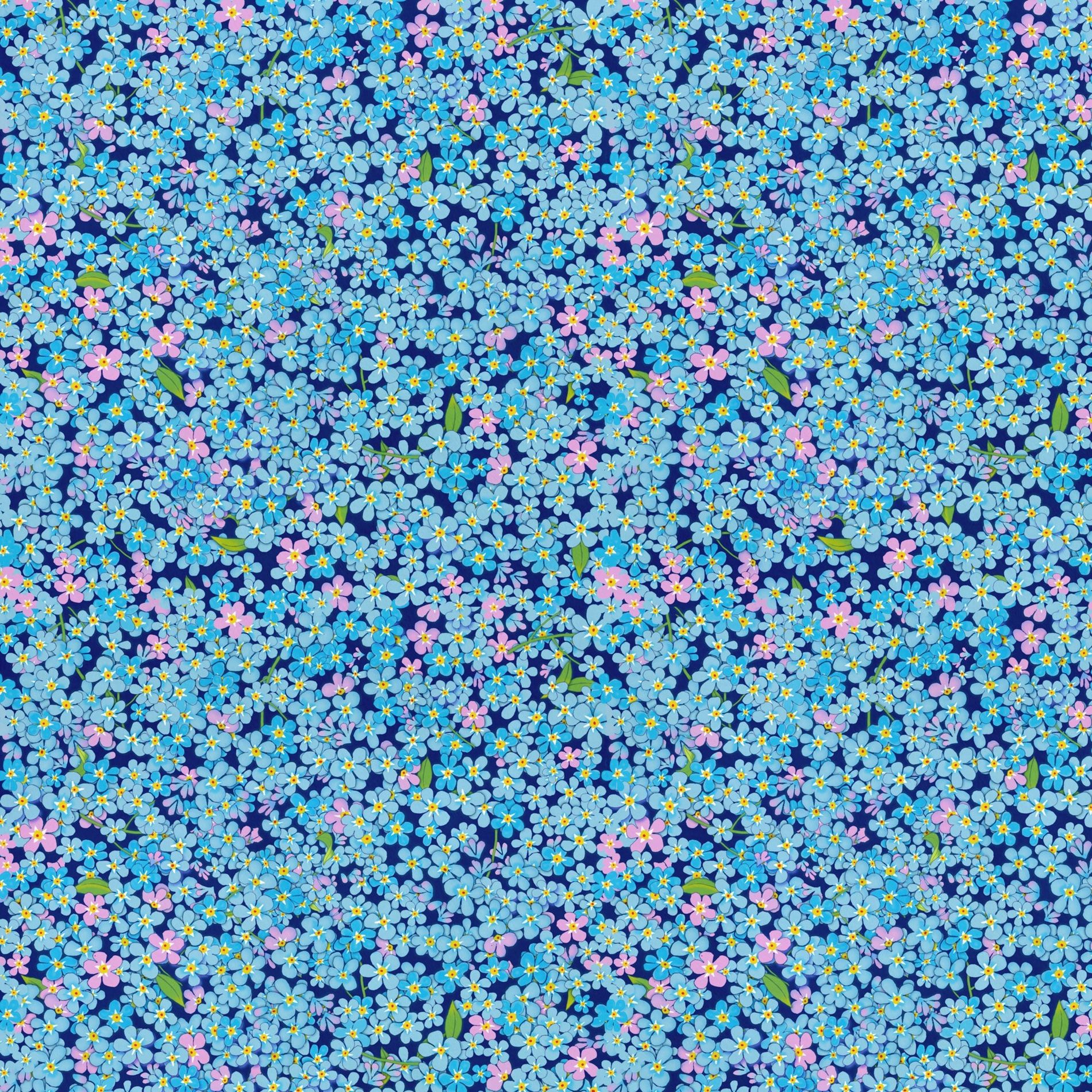 Forget Me Not Packed blue and pink floral minky fabric, swatch