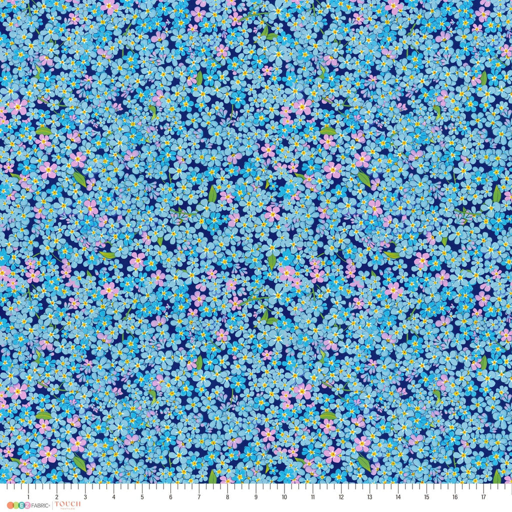Forget Me Not Packed minky fabric, close-up of blooms