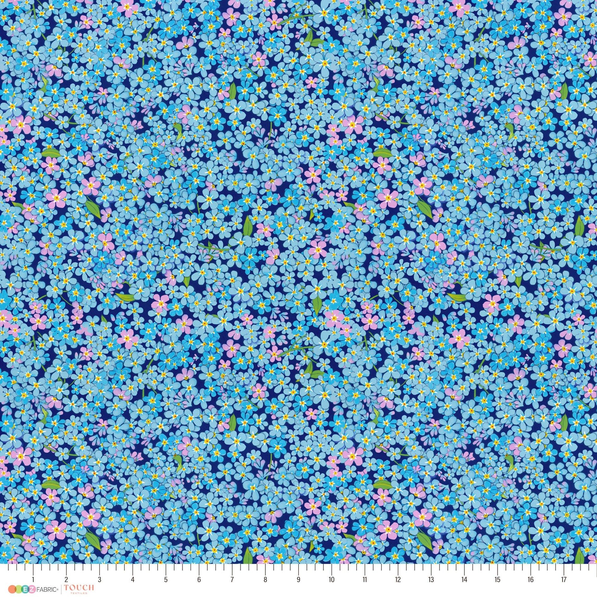 Forget Me Not Packed minky fabric, close-up of blooms