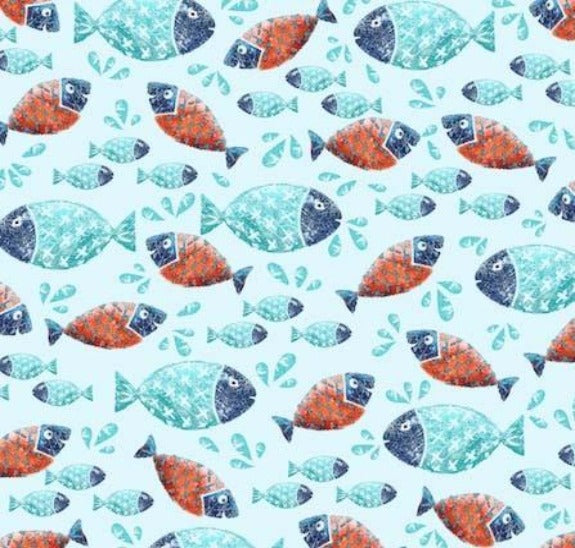 School Of Fish Print on minky fabric by EZ Fabric