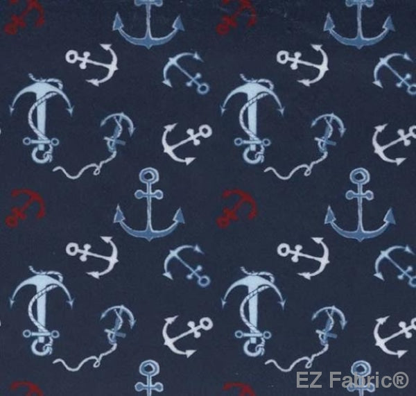 Tossed Anchors Navy on Minky by EZ Fabric