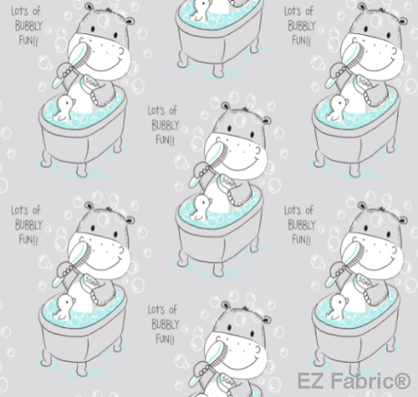 Happy Hippo Bath Gray Minky By EZ Fabric 