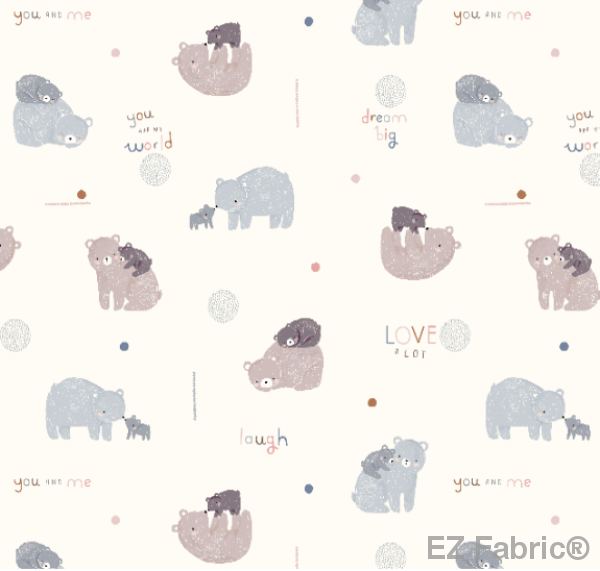 Bear Love Cream Minky Fabric by EZ Fabric 