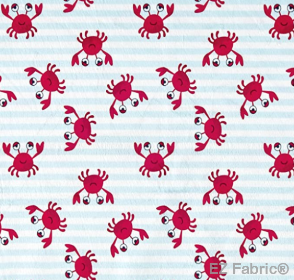 Crabby Stripe Light Blue on Minky Fabric by EZ Fabric 