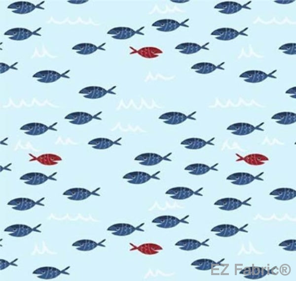 Fish Fiesta Light Blue on Minky Fabric by EZ Fabric 