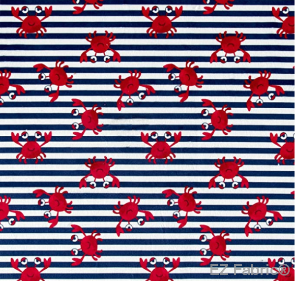 Crabby Stripe Navy on Minky Fabric by EZ Fabric 