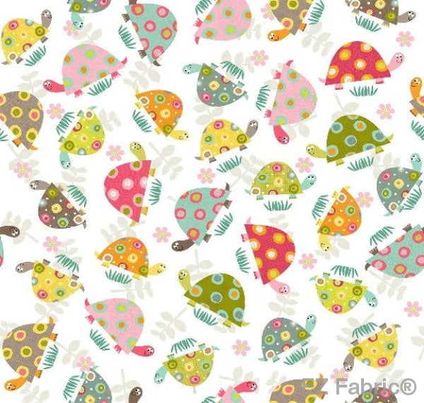 Happy Turtles White Print Minky By EZ Fabric 