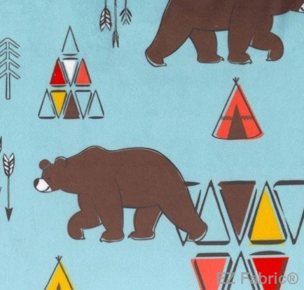 Kodiak Bear Aqua on Minky Fabric by EZ Fabric 