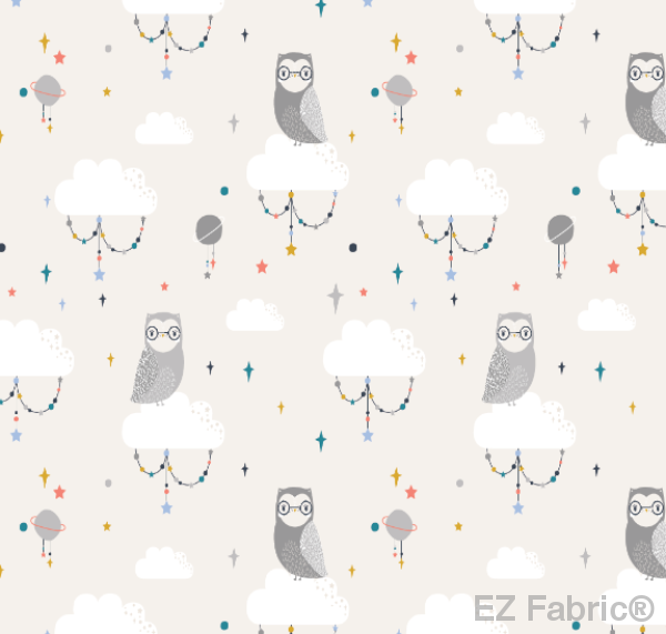 Lunar Owls Gray Print Minky By EZ Fabric 