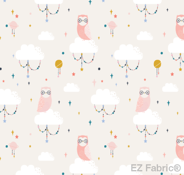 Lunar Owls Salmon Print Minky By EZ Fabric 