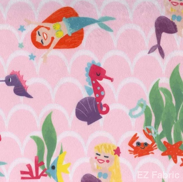 Mermaids Pink on Minky Fabric by EZ Fabric