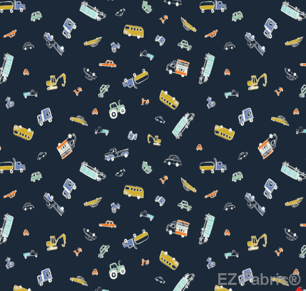 Motor Vehicles Navy Print Minky By EZ Fabric 