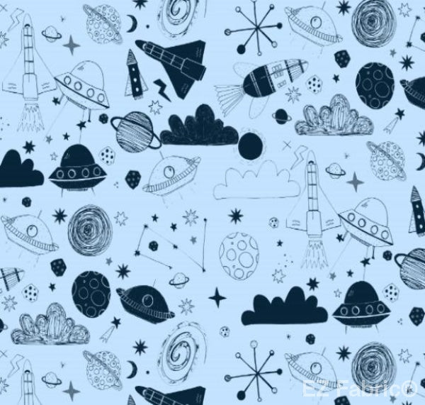 Out Of This World Navy Print Minky By EZ Fabric 
