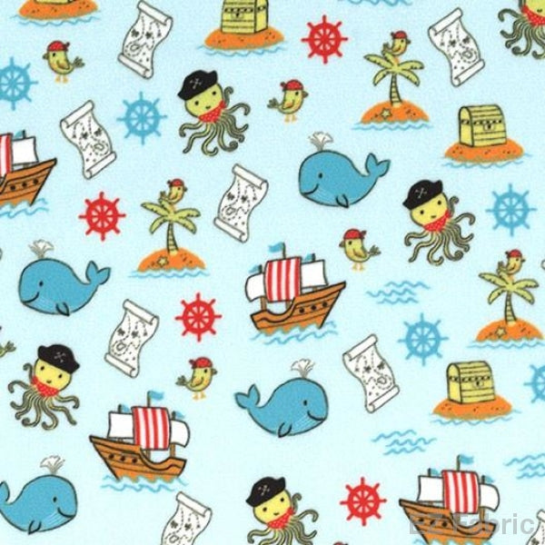 Smooth Pirate Tales Print On Minky Fabric Blue /