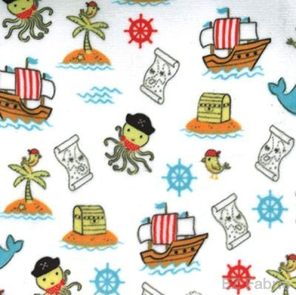 Smooth Pirate Tales Print On Minky Fabric White /