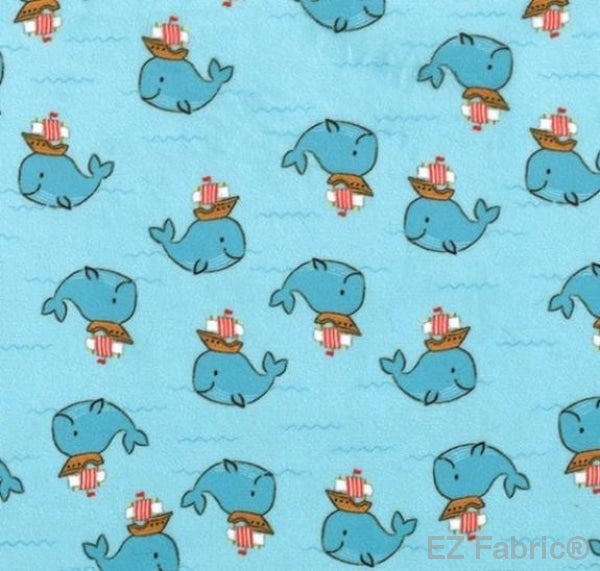 Sail A Whale Blue on Minky Fabric by EZ Fabric 