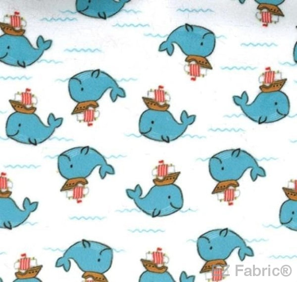 Sail A Whale White on Minky Fabric by EZ Fabric 