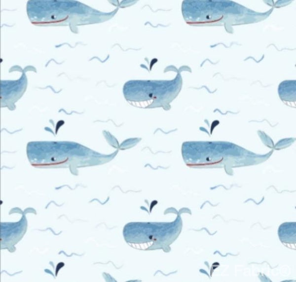 Whales Light Blue on Minky Fabric by EZ Fabric 
